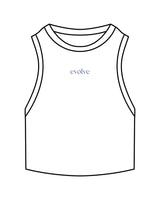 The Ribbed Crop Tank - White - Evolve Lagree - Center Chest - Embroidered - Powder