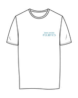 The Womens Tee - White - Move Studio - Left Chest Stacked & Back Full - Printed - Blue
