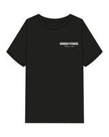 The Mens Heavyweight Tee - Black - Heroes Fitness - Left Chest Stacked & Back Stacked - Printed - White
