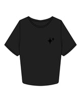 The Crop Tee - Black - New Mom School - Left Chest & Back Center Stacked - Tone on Tone