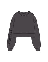 The Womens Heavyweight Crop - Graphite - Body Lab - Right Sleeve - Printed - Dark Charcoal