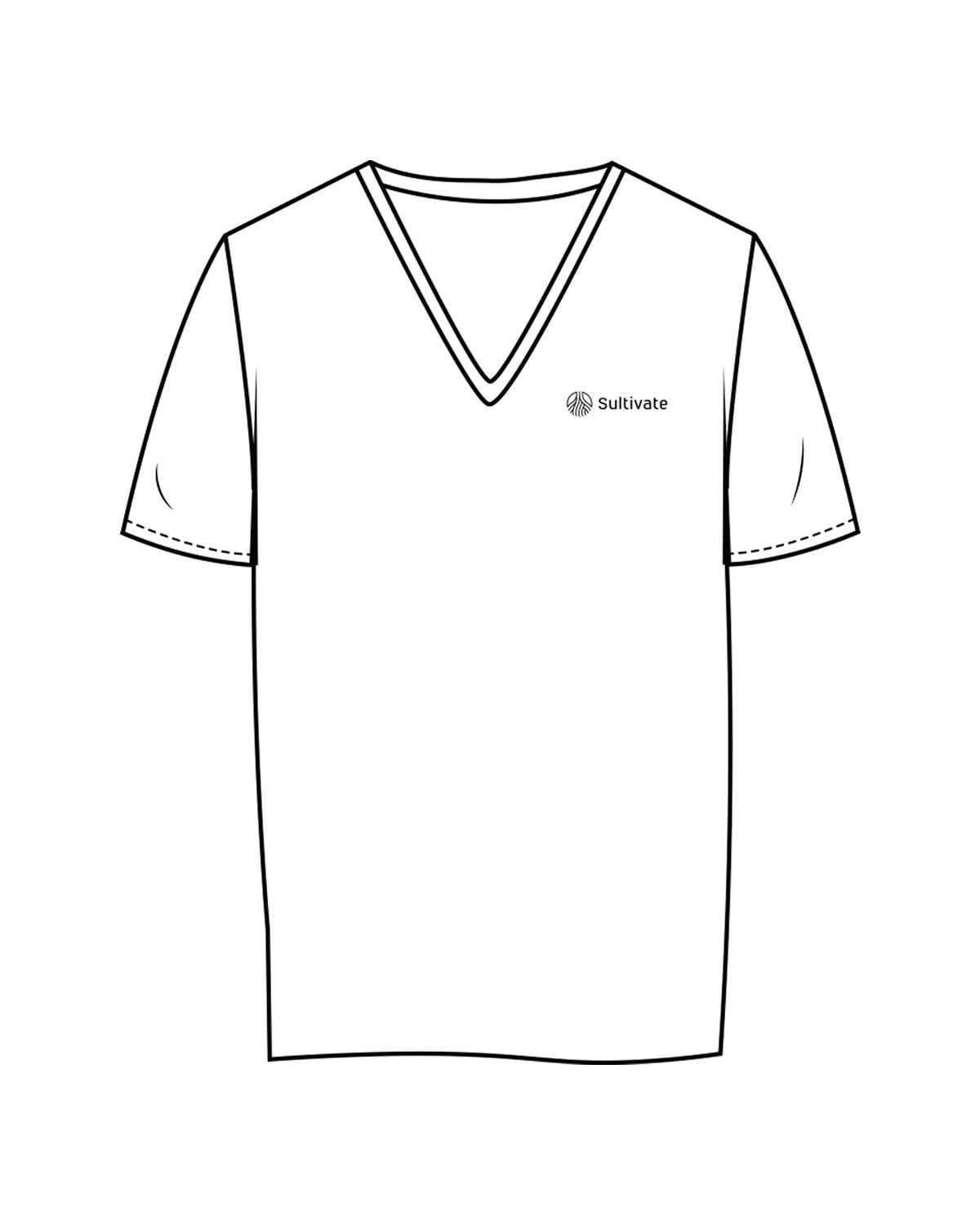 The Womens V Neck Tee - White - Sultivate - Left Chest & Back Neckline Logo - Printed - Black