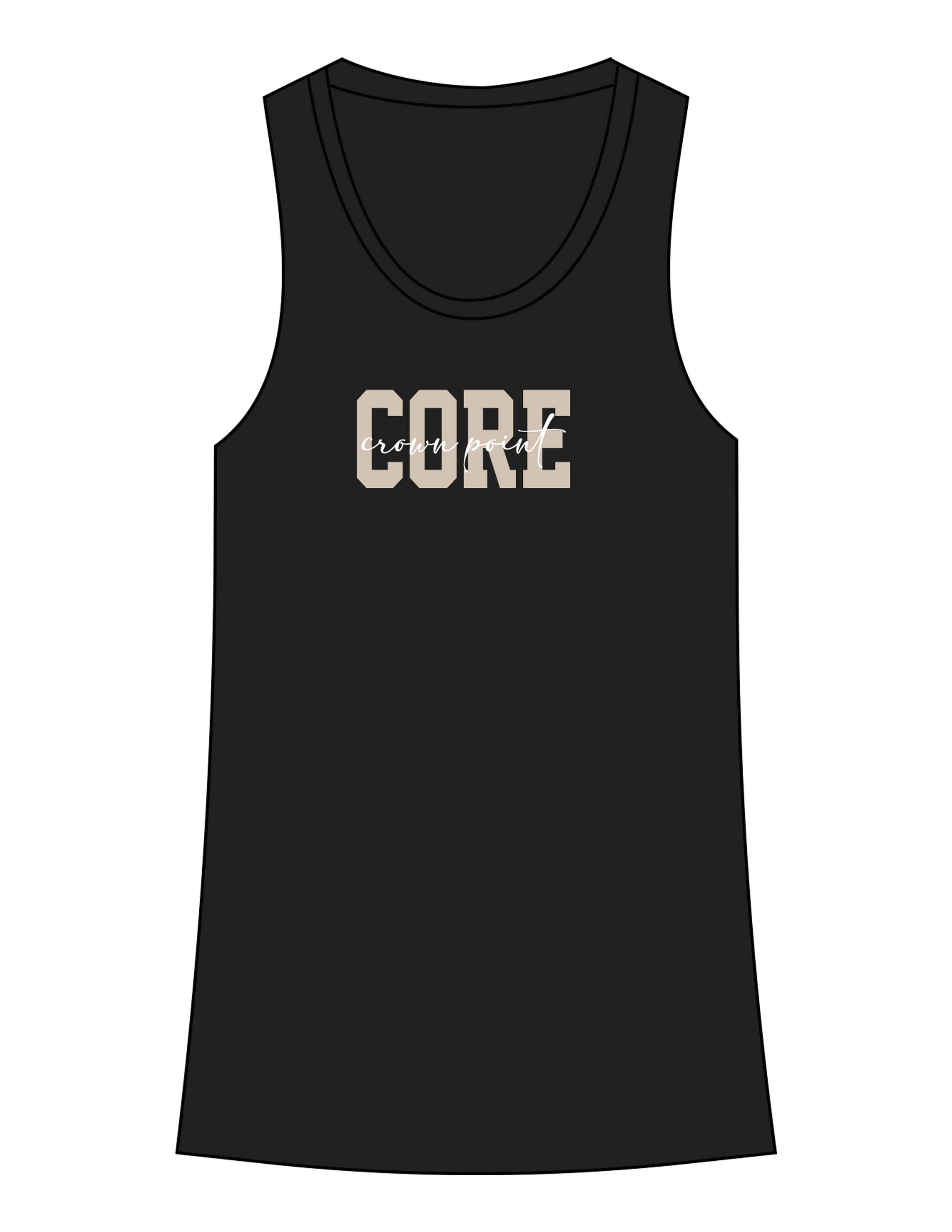 The Womens Full Length Tank - Black - Core Crown Point - Center Chest - Printed - Full Color