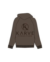 The Recycled Unisex Zip Hoodie - Brown - Karve - Left Chest Logo & Center Back Stacked Logo - Printed - Tone on Tone