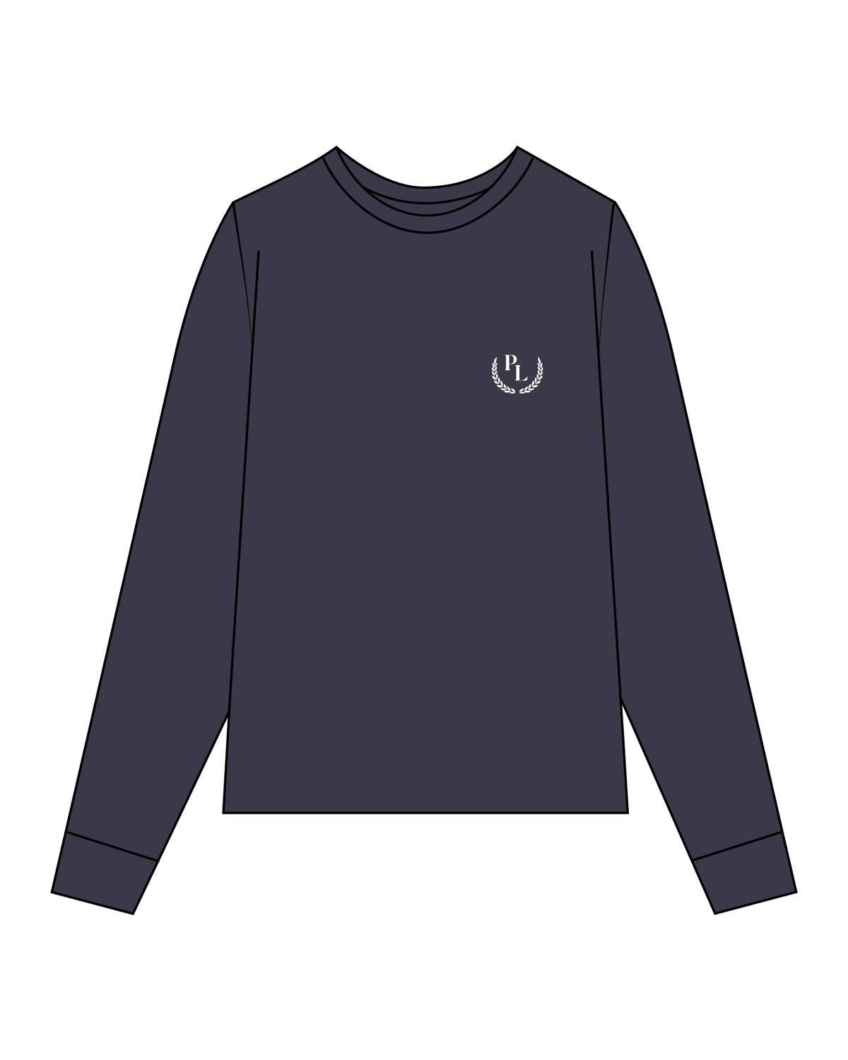 The Mens Long Sleeve - Navy - PLATFORM - Left Chest - Back Stacked - Printed - White