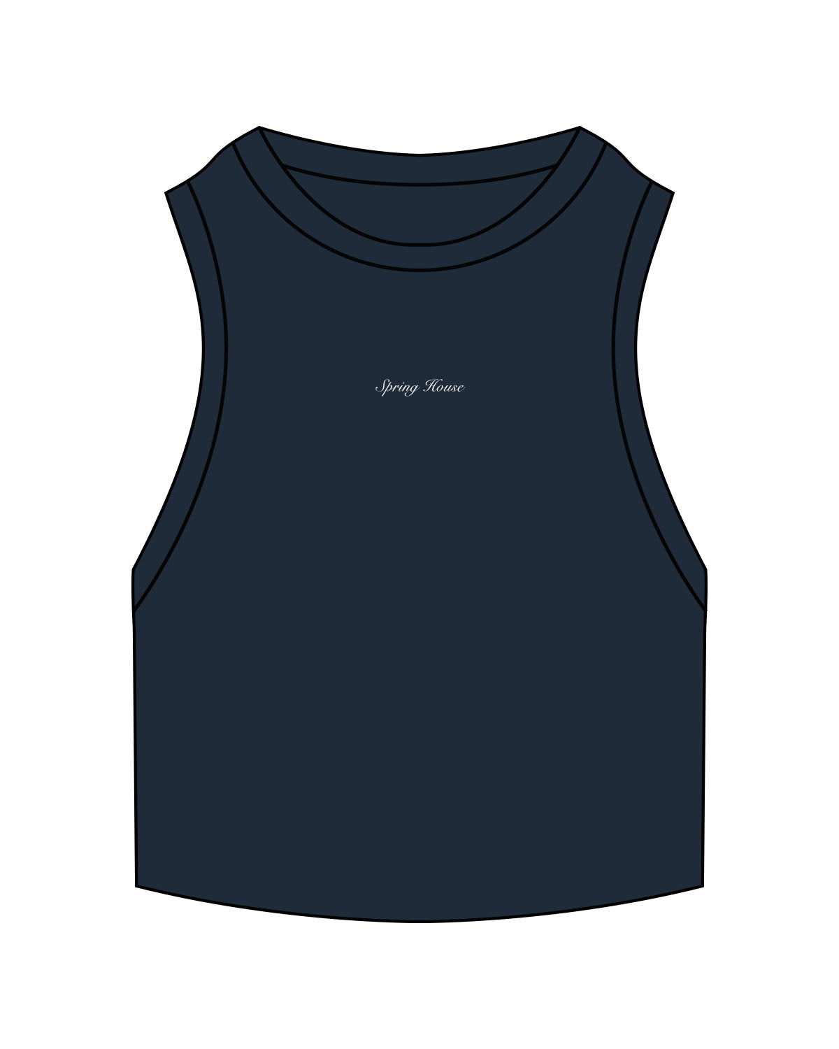 The Ribbed Crop Tank - Navy - Spring House - Center Chest - "Spring House" Logo - Embroidered - White