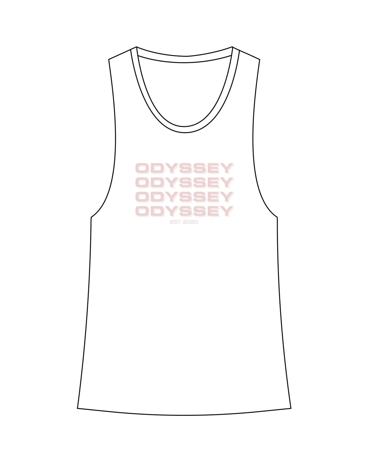 The Womens Racerback Tank - White - Odyssey Performance - Center Chest Stacked - "EST 2020" - Printed - Pink