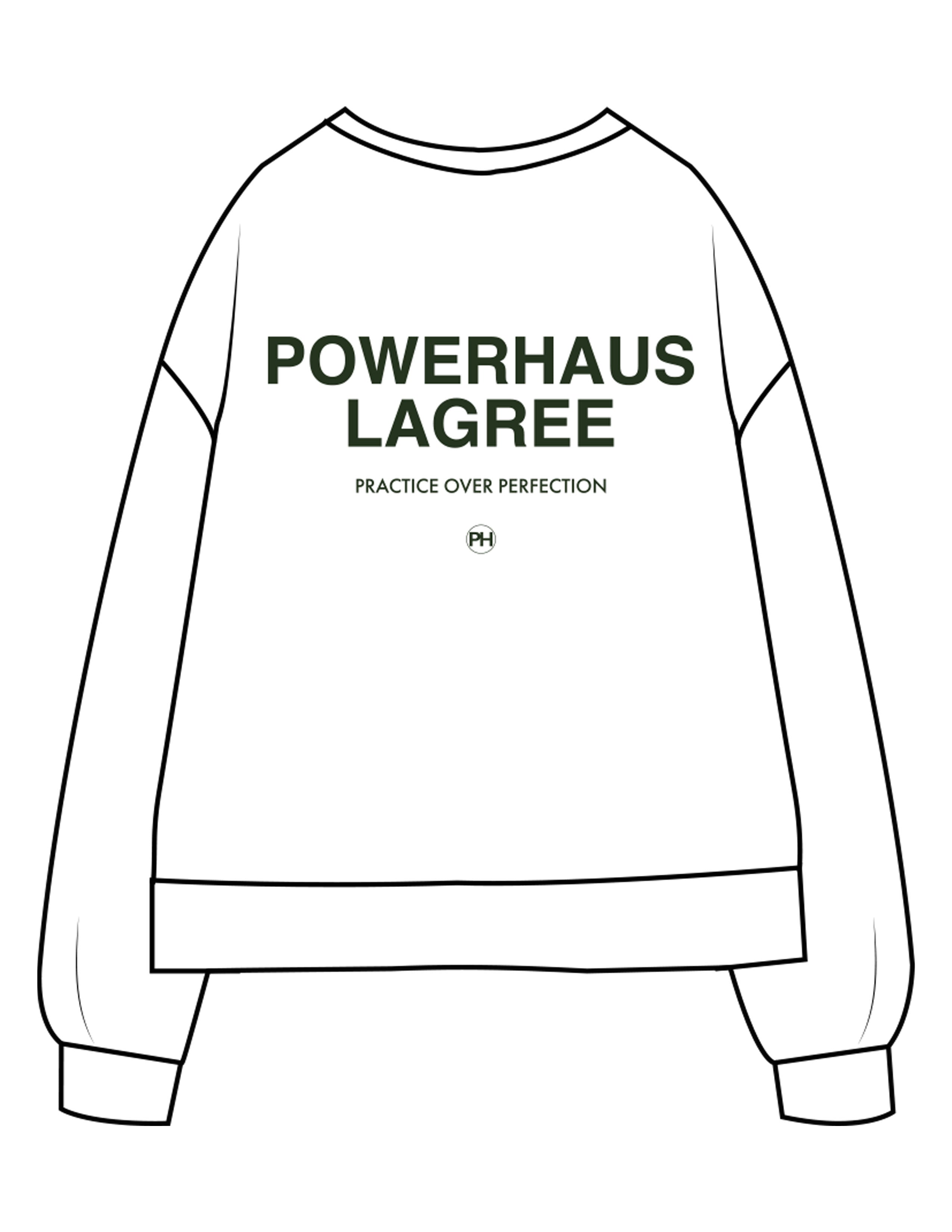 The Recycled Unisex Crewneck - White - Powerhaus Lagree - Center Chest & Back Stacked - Printed - Green