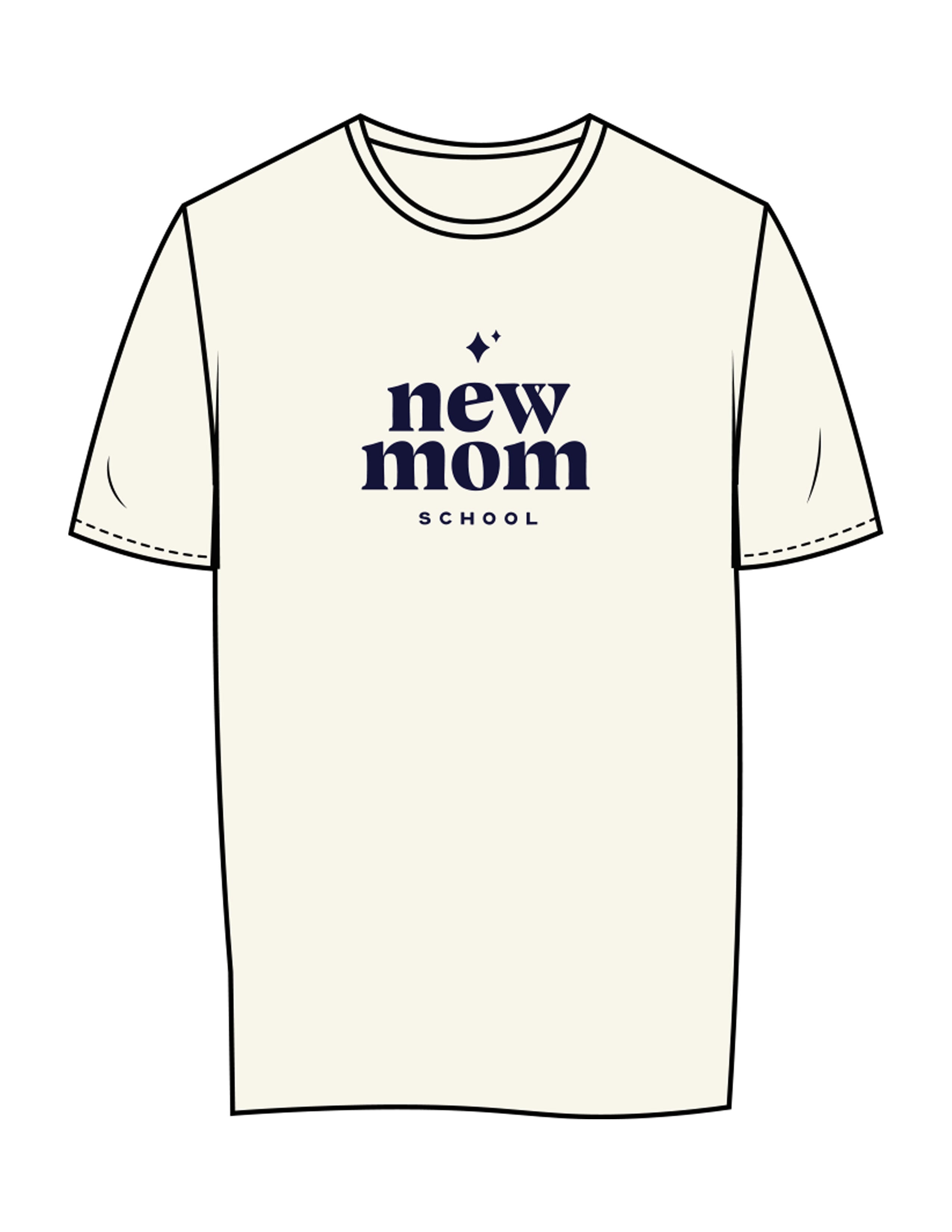 The Womens Tee - Off White - New Mom School - Center Chest Stacked - Printed - Navy