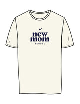 The Womens Tee - Off White - New Mom School - Center Chest Stacked - Printed - Navy