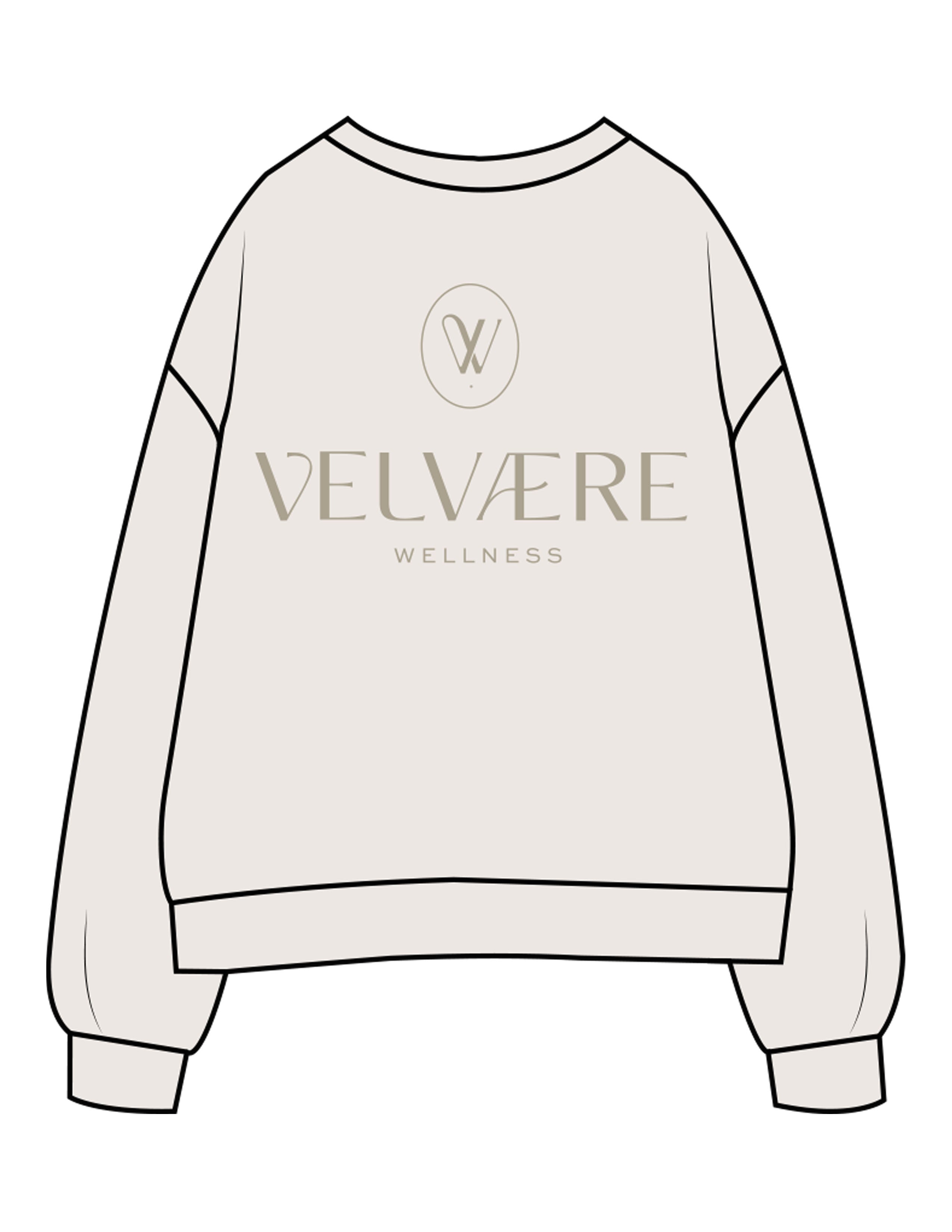 The Womens Crewneck - Bone - Velvaere - Center Chest & Back Stacked - Printed - Eucalyptus