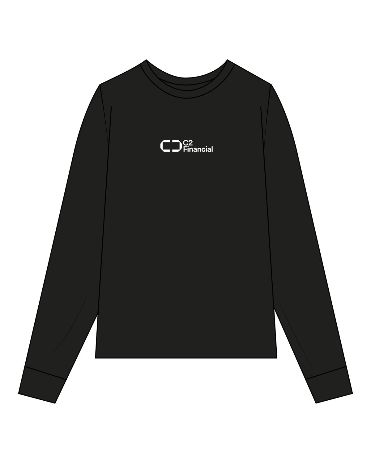 The Womens Long Sleeve - Black - C2 Financial - Center Chest - Printed - White