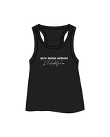 The Crop Tank - Black - New Mom School - Center Chest Stacked - Printed - White