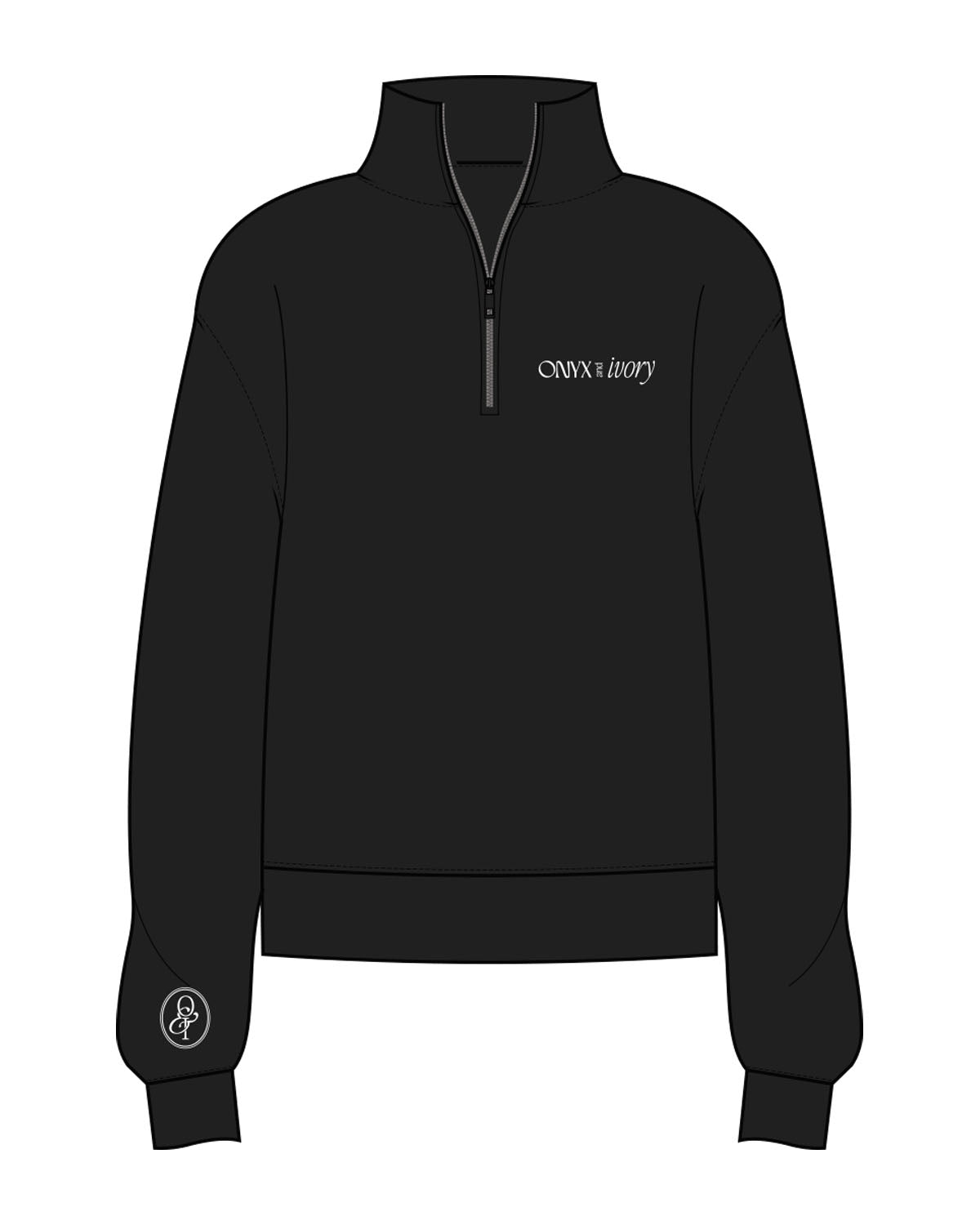 The Womens 1/4 Zip - Black - Onyx & Ivory - Left Chest & Right Wrist - Printed - White