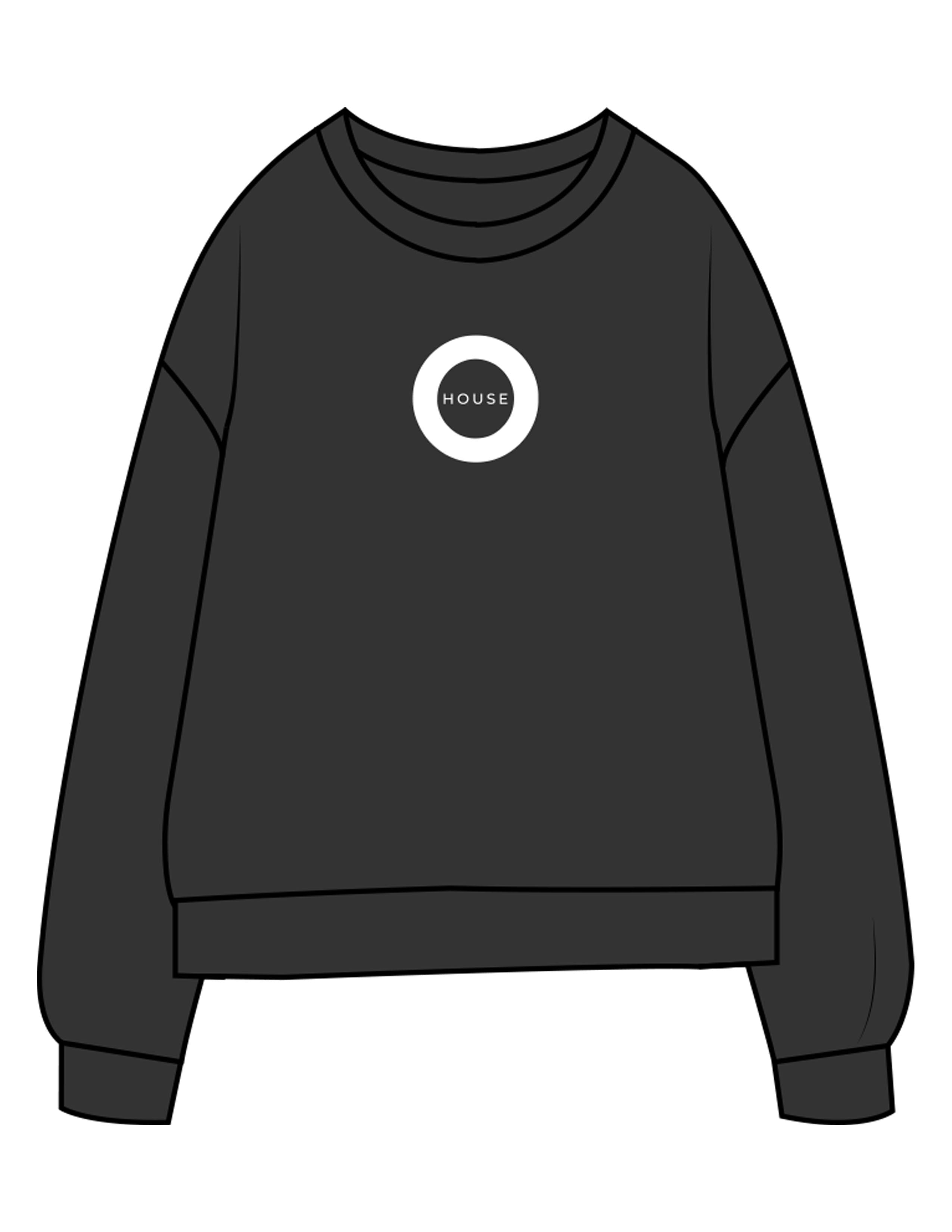 The Midweight Unisex Crewneck - Washed Black - HiLo - Center Chest & Back Stacked - Printed - White