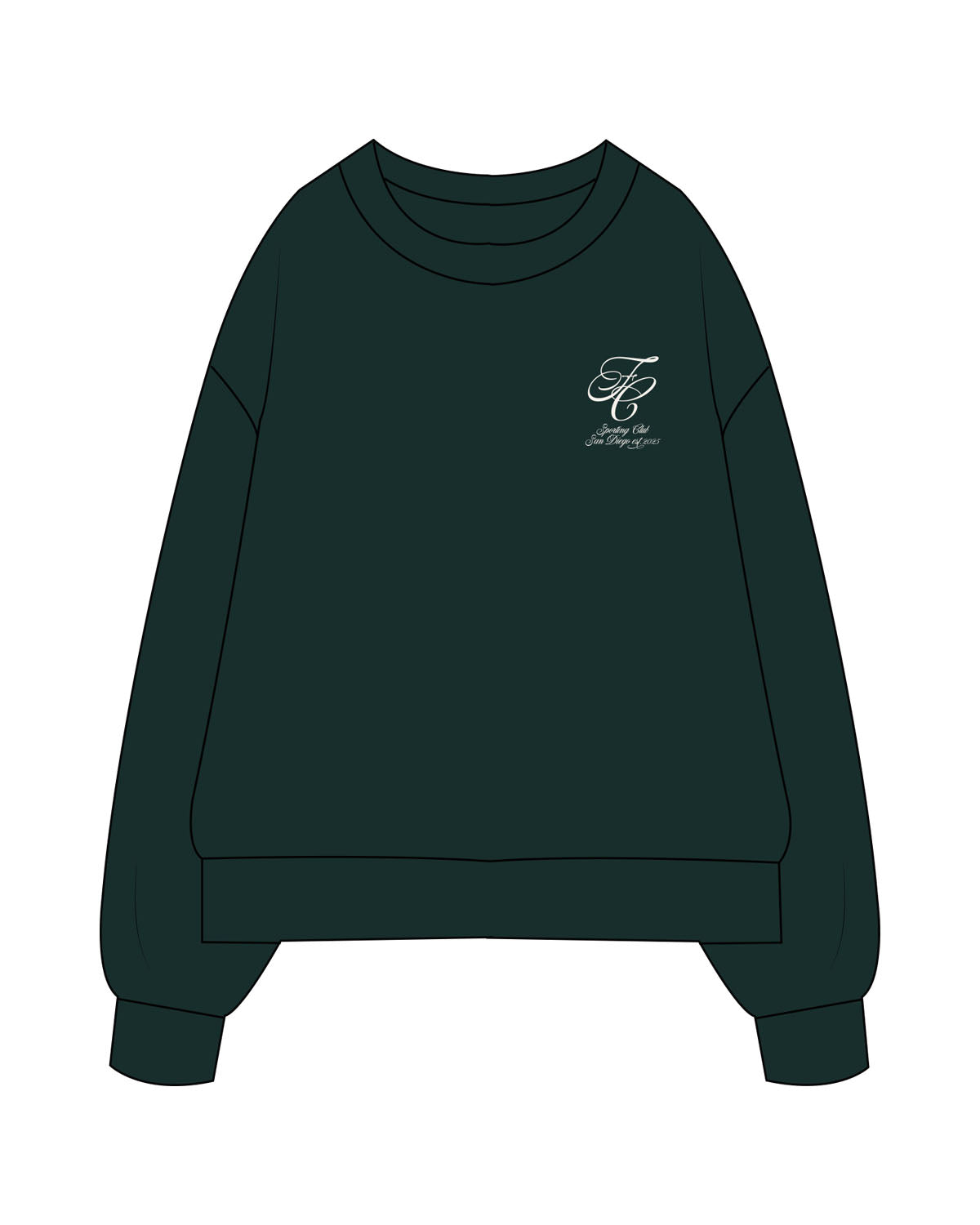 The Mens Heavyweight Crewneck - Pine Green - Flowcorps - Left Chest Stacked - Embroidered - Off White
