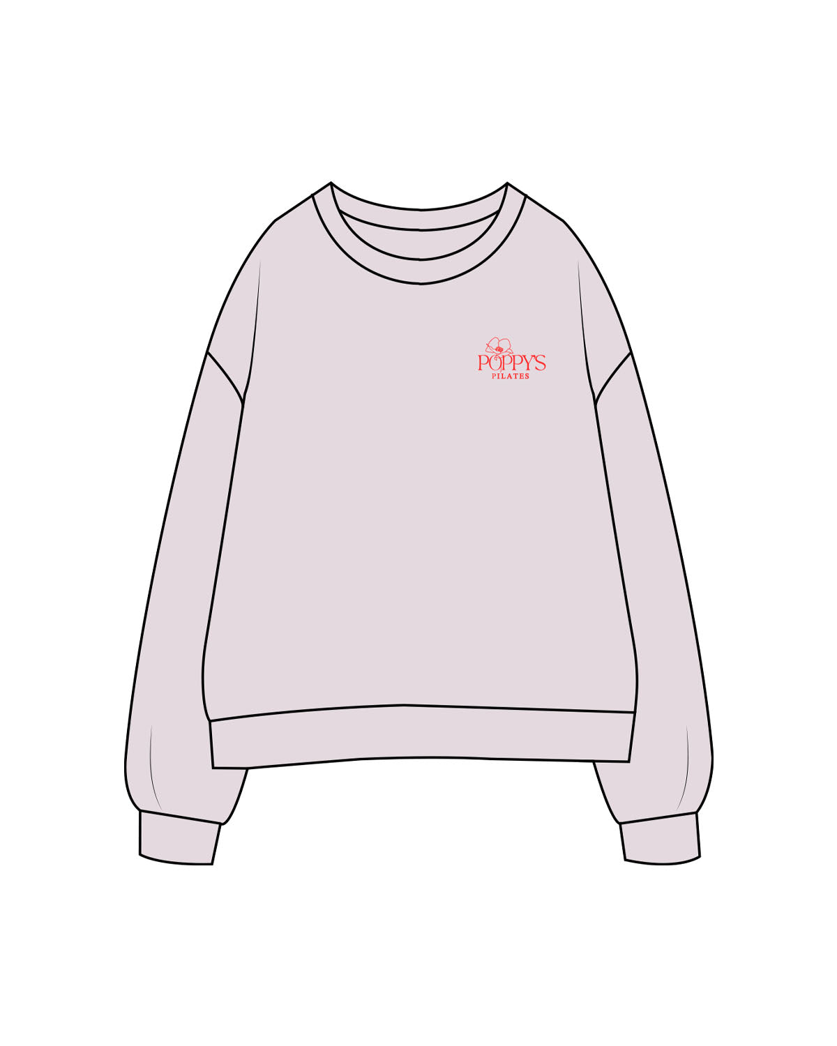 The Womens Crewneck - Orchid - Poppys Pilates - Left Chest Stacked Logo - Embroidered - Red