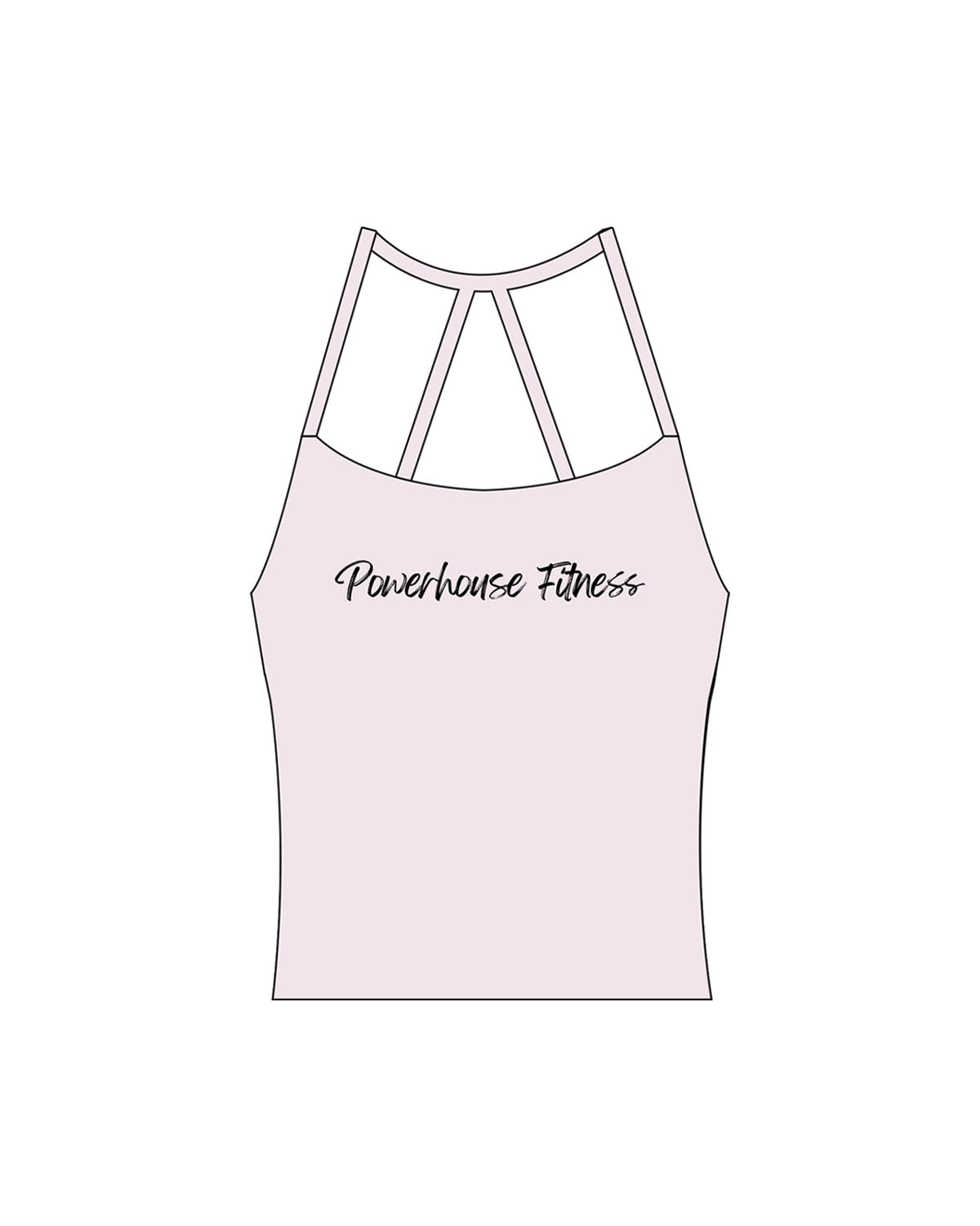 The Womens Sporty Tank - Pink - Powerhouse Fitness - Center Chest & Center Back - Printed - Black
