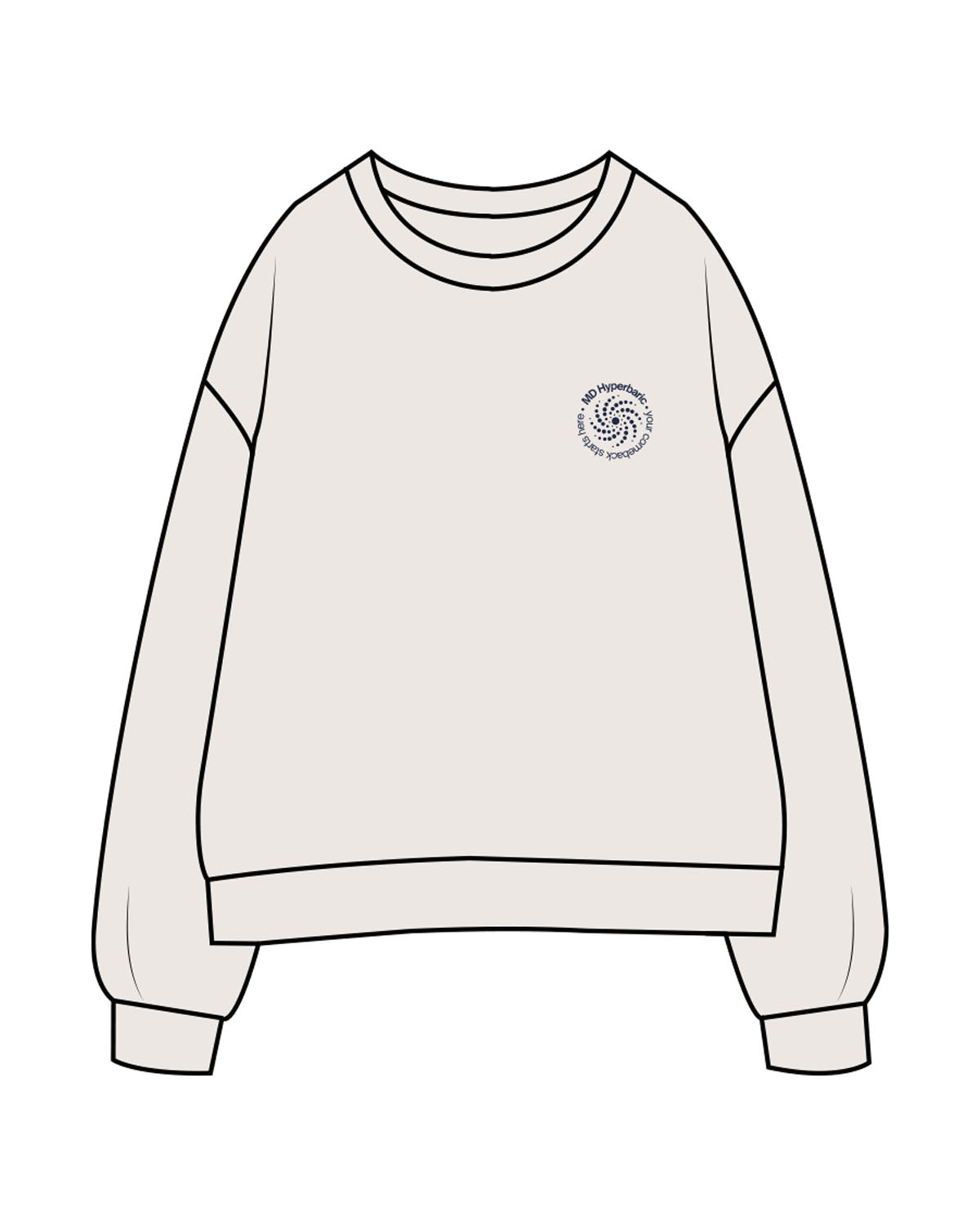 The Womens Crewneck - Bone - MD Hyperbaric - Left Chest Round & Back Illustration - Printed - Navy