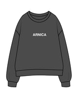 The Womens Crewneck - Washed Black - Aesthetics Injector - Center Chest " ARNICA " - White