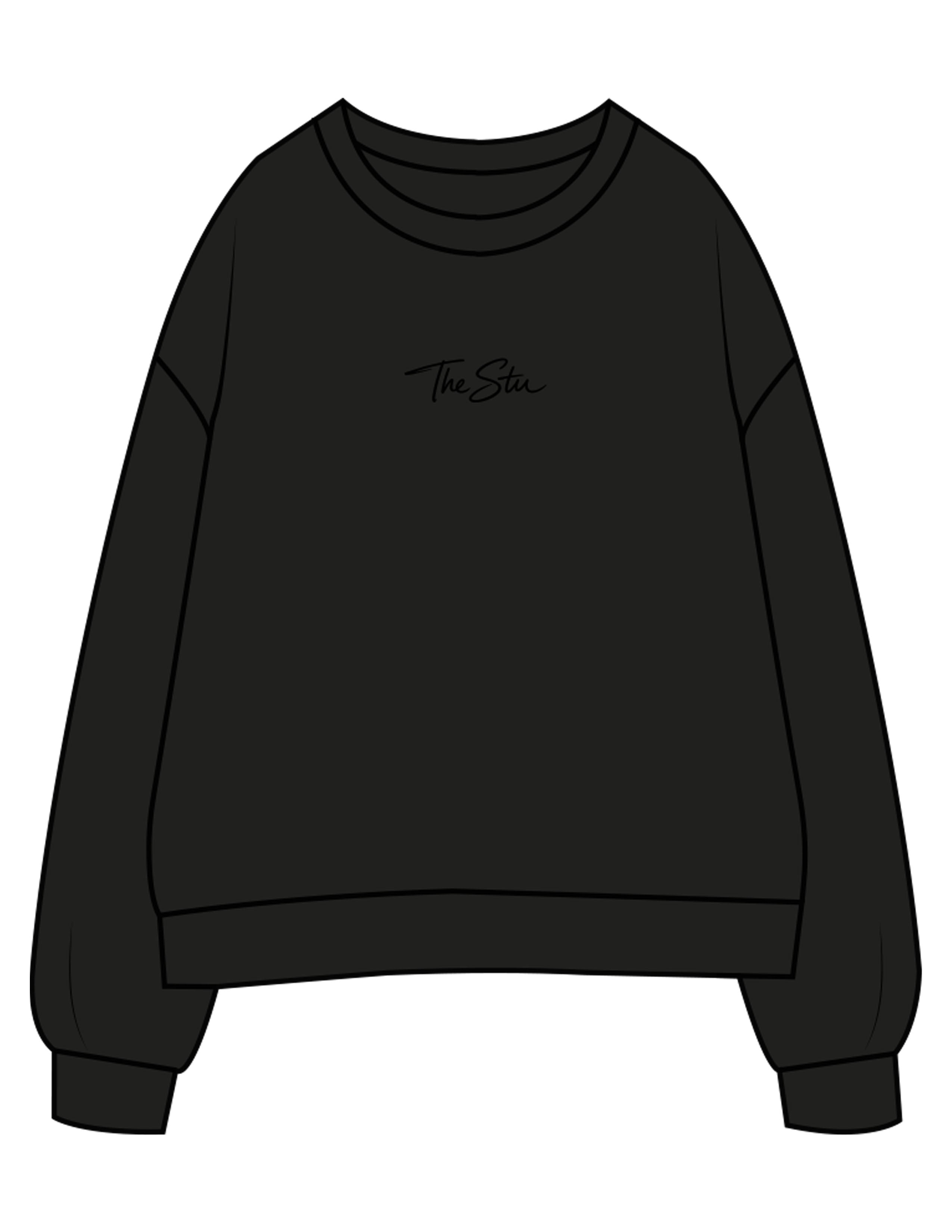The Mens Crewneck - Black - The Stu - Center Chest - EMB - Tone on Tone