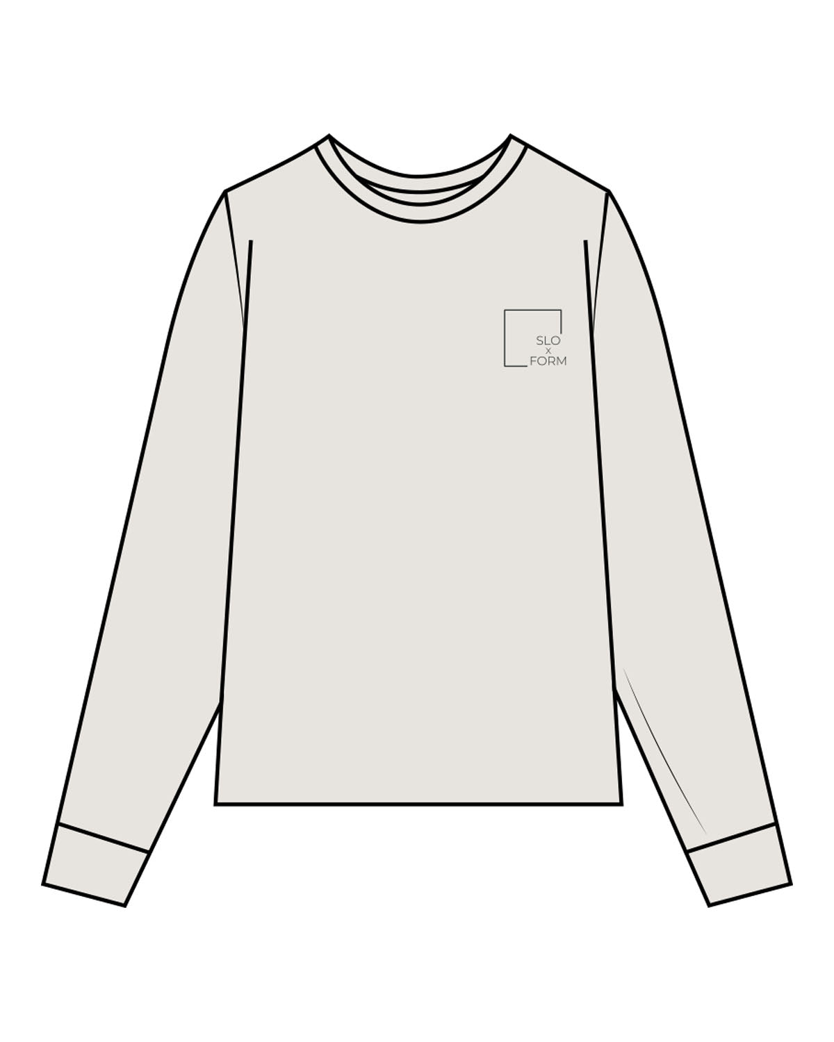 The Womens Heavyweight Long Sleeve - Washed Bone - Slo x Form - Left Chest Squared - Printed - Charcoal Gray