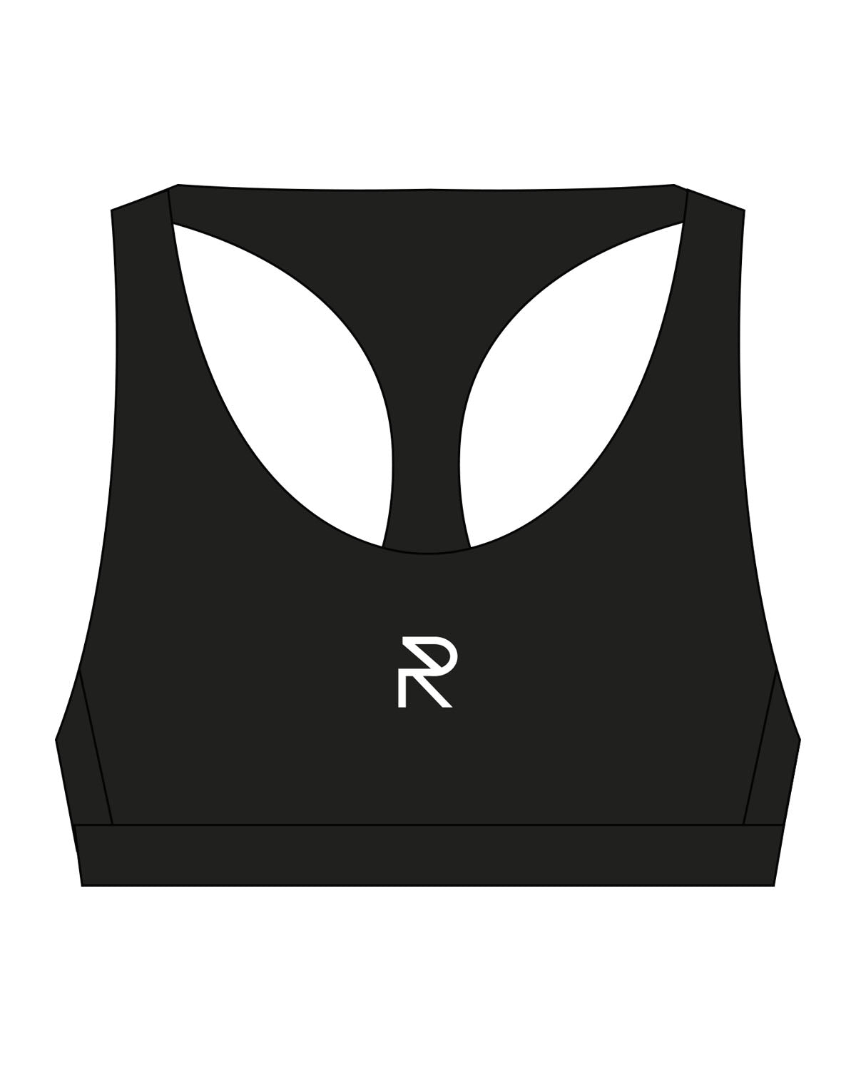 The Racer Bra - Black - Reform Studios - Center Chest & Center Back Vertical - Printed - White
