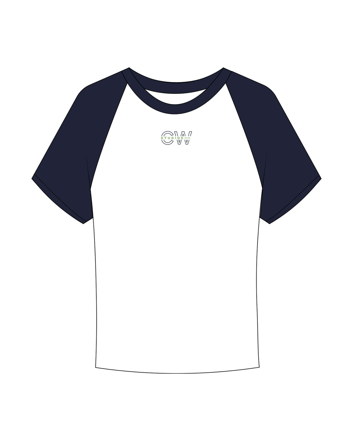 The Micro Rib Baby Tee - White / Navy - C Wickson - Center Chest Logo - Printed - Full Color