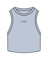 The Ribbed Crop Tank - Powder - Evolve Lagree - Center Chest - Embroidered - Navy
