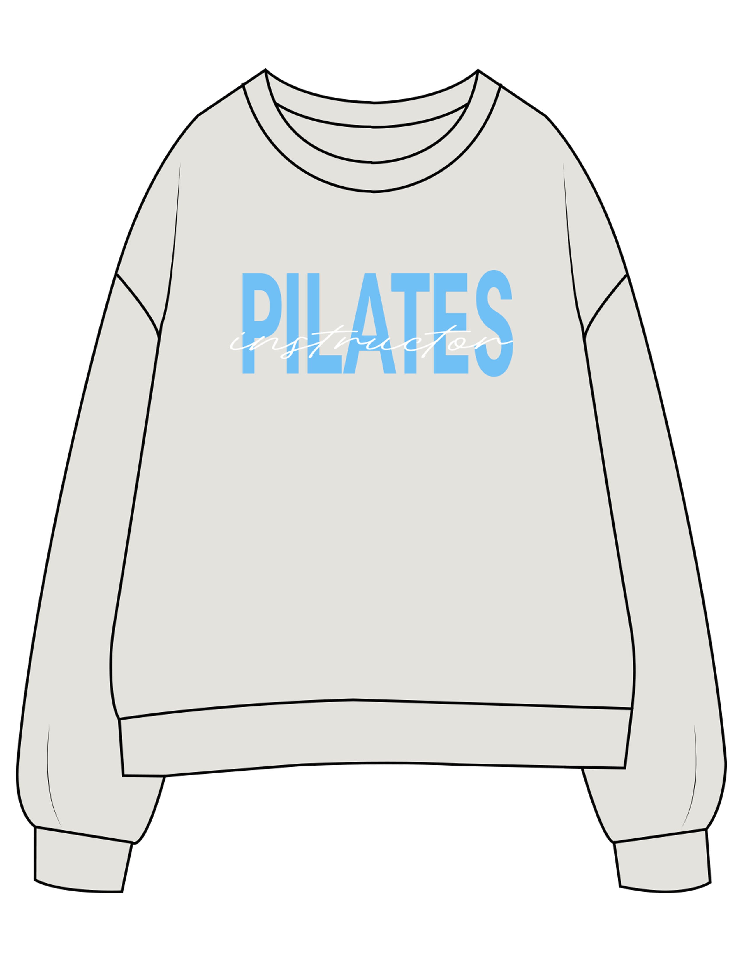 The Womens Crewneck - Washed Bone - Powerhouse Fitness - Center Chest "PILATES" & Back Left Sleeve - Printed - Full Color