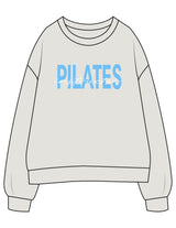 The Womens Crewneck - Washed Bone - Powerhouse Fitness - Center Chest "PILATES" & Back Left Sleeve - Printed - Full Color