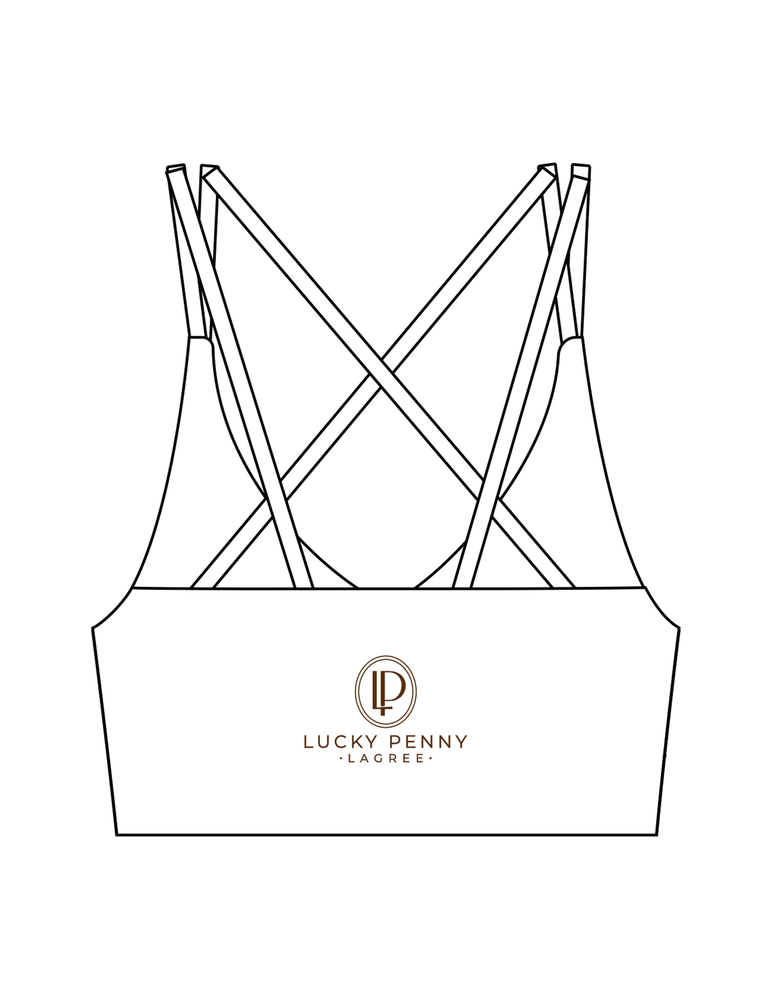 The Strappy Bra - White - Lucky Penny - Center Back Stacked - Printed - Brown