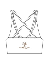 The Strappy Bra - White - Lucky Penny - Center Back Stacked - Printed - Brown