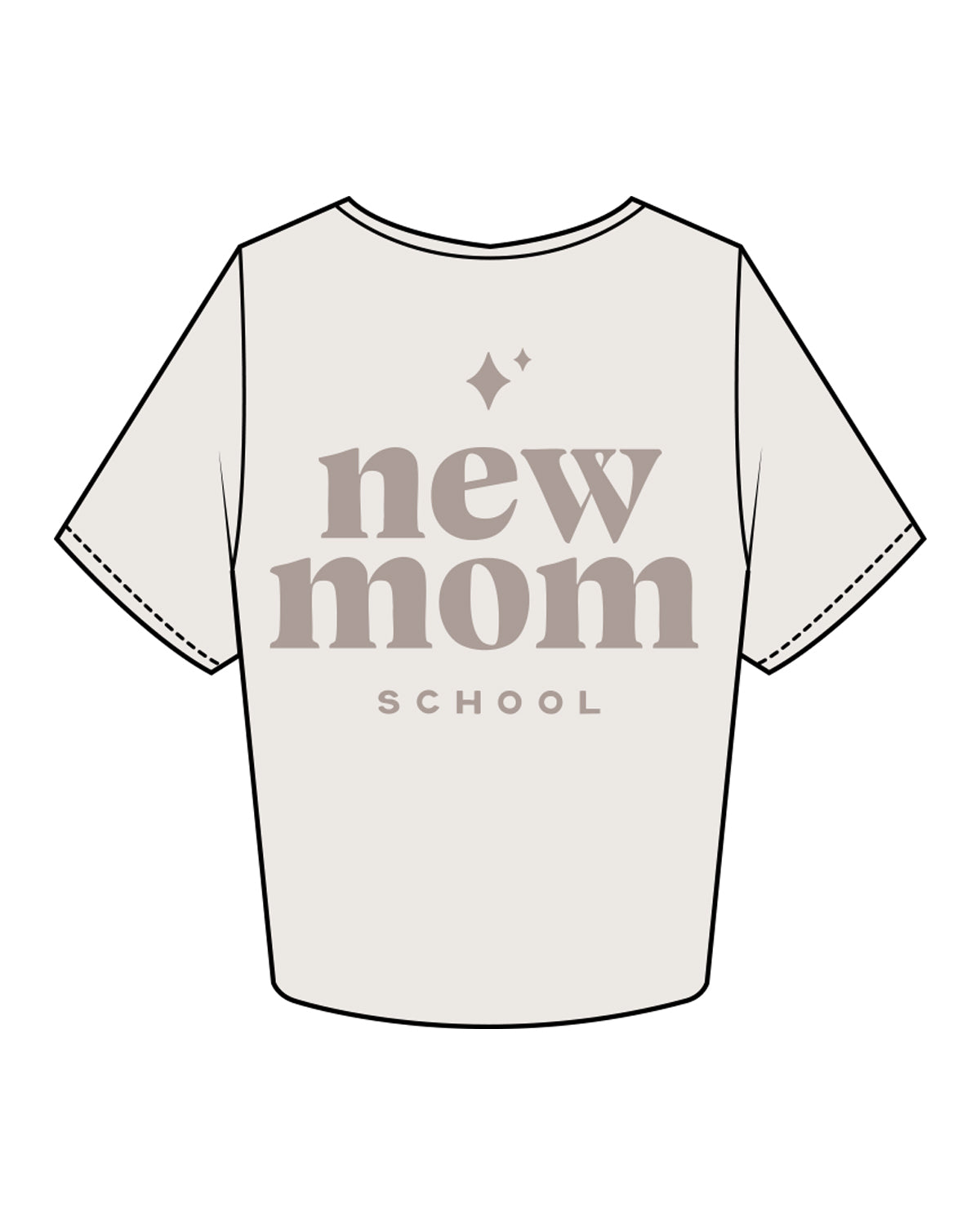 The Crop Tee - Bone - New Mom School - Left Chest & Back Center Stacked - Tone on Tone
