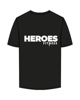 The Mens Tee - Black - Heroes Fitness - Left Chest "Lightning" & Right Sleeve - Back Stacked - Printed - White
