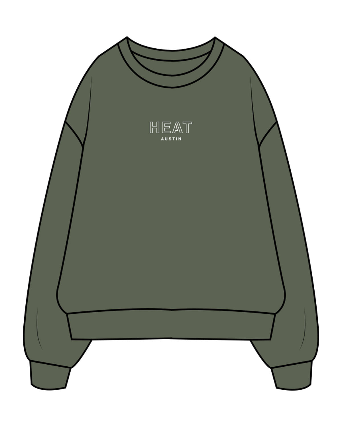 The Mens Crewneck - Cypress - Heat Bootcamp - Center Chest & Upper Back - Printed - White