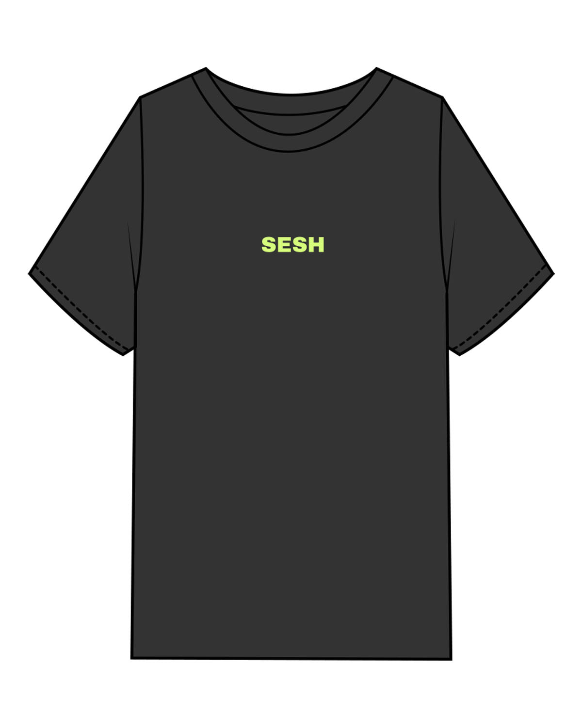 The Mens Heavyweight Tee - Washed Black - Sesh Studio - Center Chest & Center Back Stacked - Printed - Neon Green