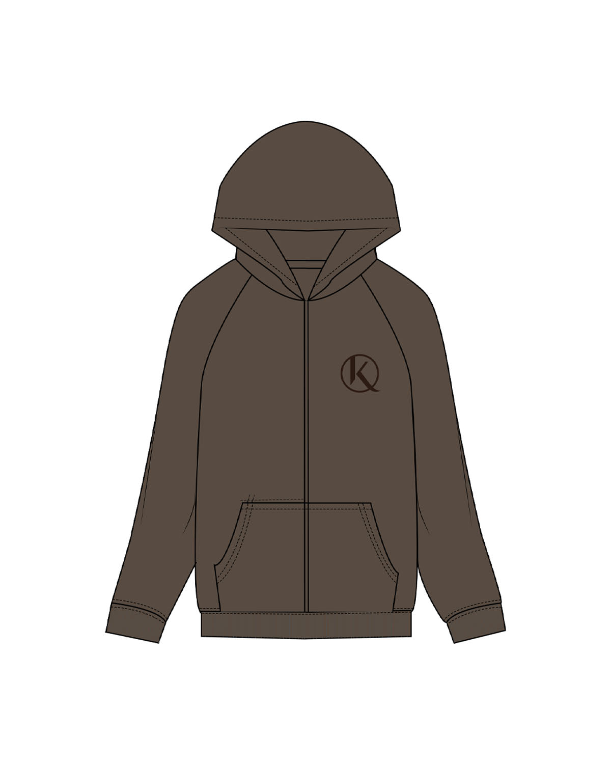The Recycled Unisex Zip Hoodie - Brown - Karve - Left Chest Logo & Center Back Stacked Logo - Printed - Tone on Tone