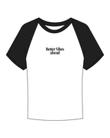 The Micro Rib Baby Tee - White / Black - The Vibe - Center Chest Stacked & Back Center Neckline - Black