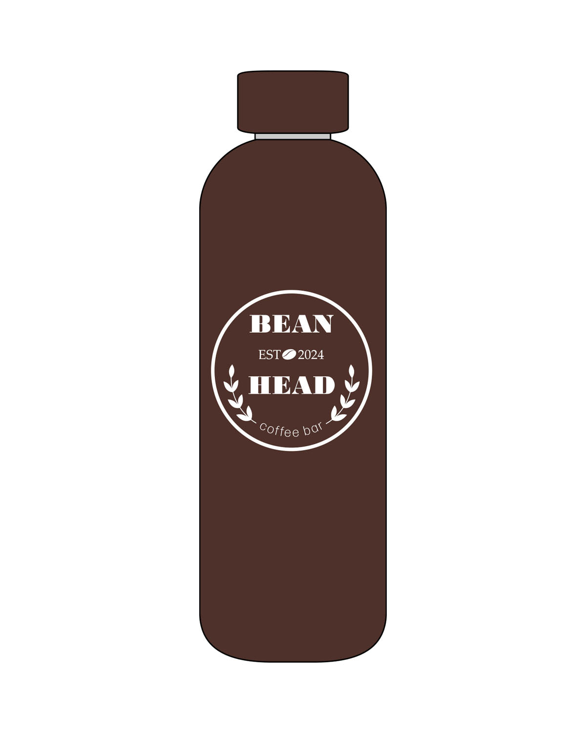The Water Bottle - Coffee - Bean Head - Center Body - EST 2024 - Bottle Cap - Printed - White