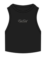 The Ribbed Crop Tank - Black - Dr Courtney - Center Chest Stacked - Embroidered - Bone
