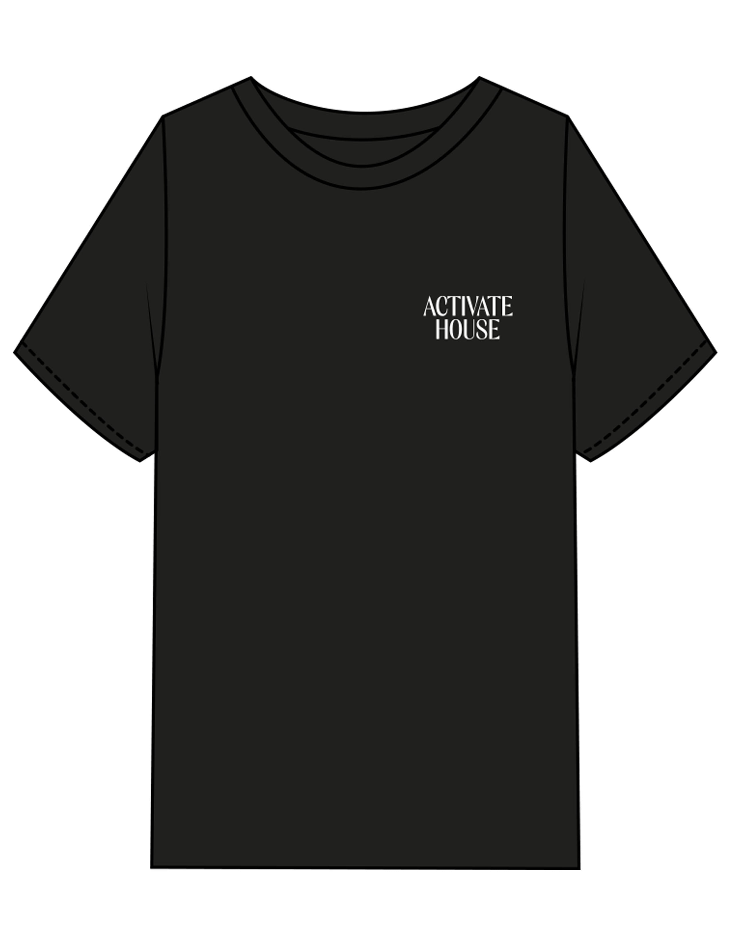 The Mens Heavyweight Tee - Black - Activate House - Left Chest & Center Back - Printed - White