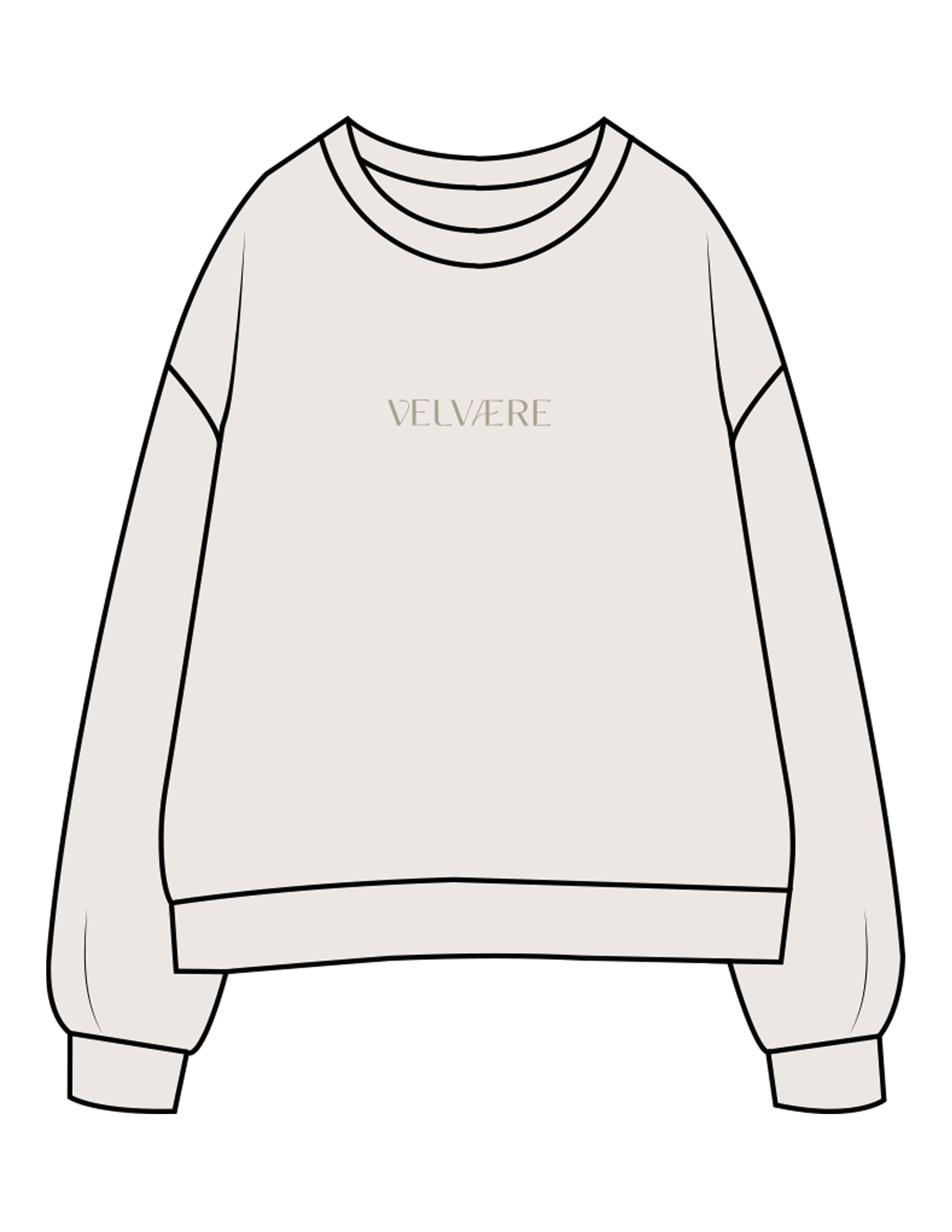 The Womens Crewneck - Bone - Velvaere - Center Chest & Back Stacked - Printed - Eucalyptus