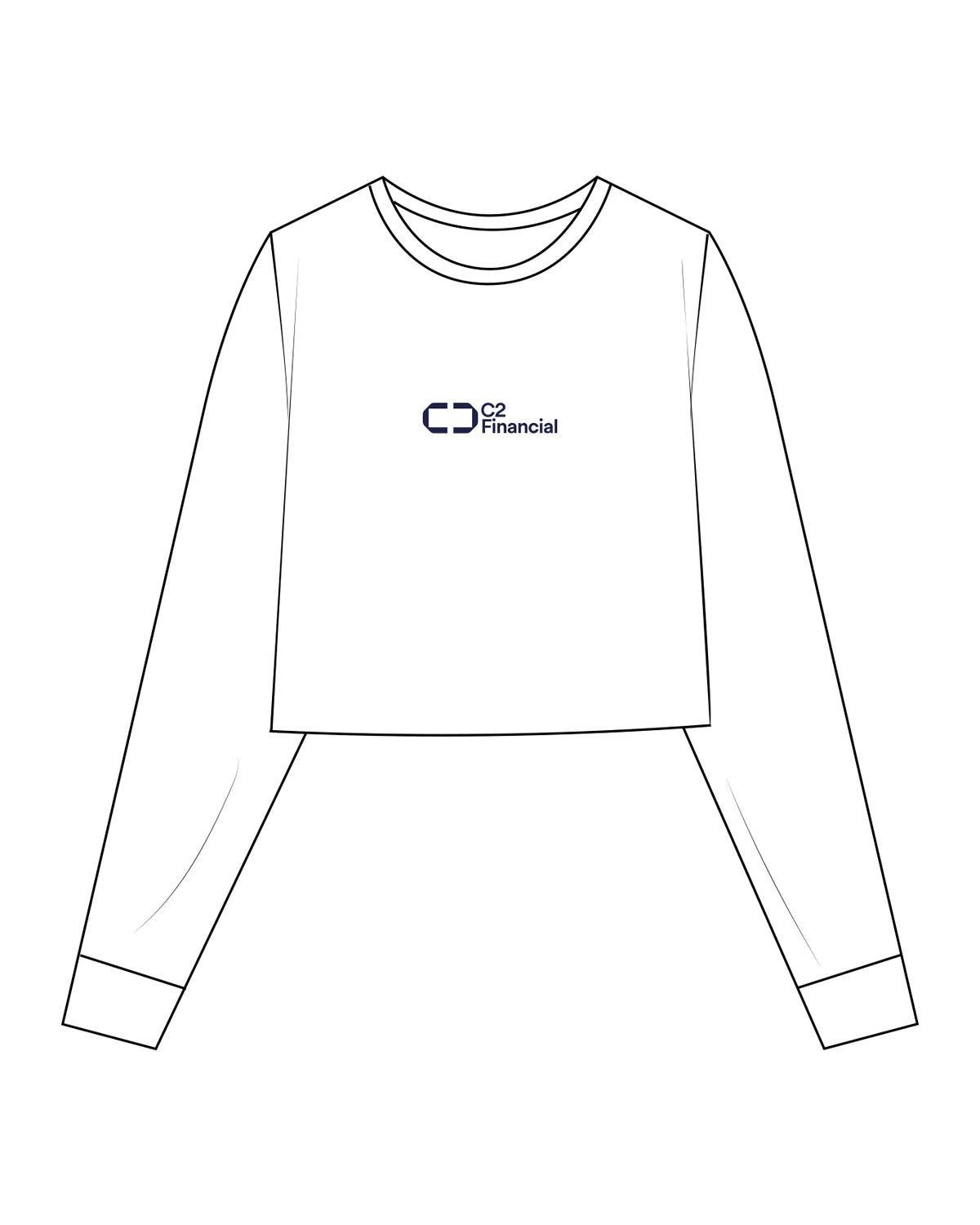 The Crop Long Sleeve - White - C2 Financial - Center Chest Stacked - Printed - Navy