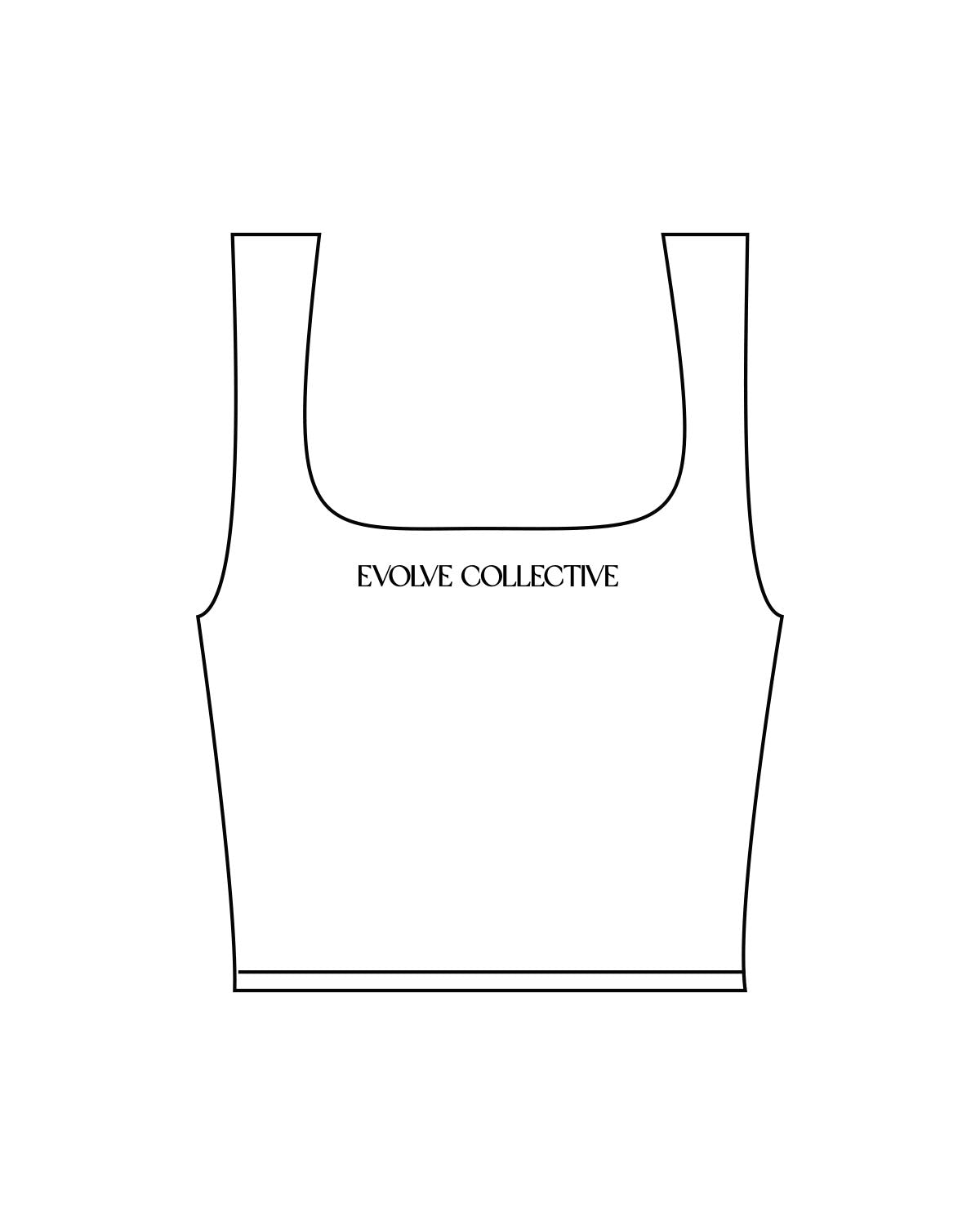 The Square Neck Tank - White - Evolve Collective - Center Chest - Printed - Black