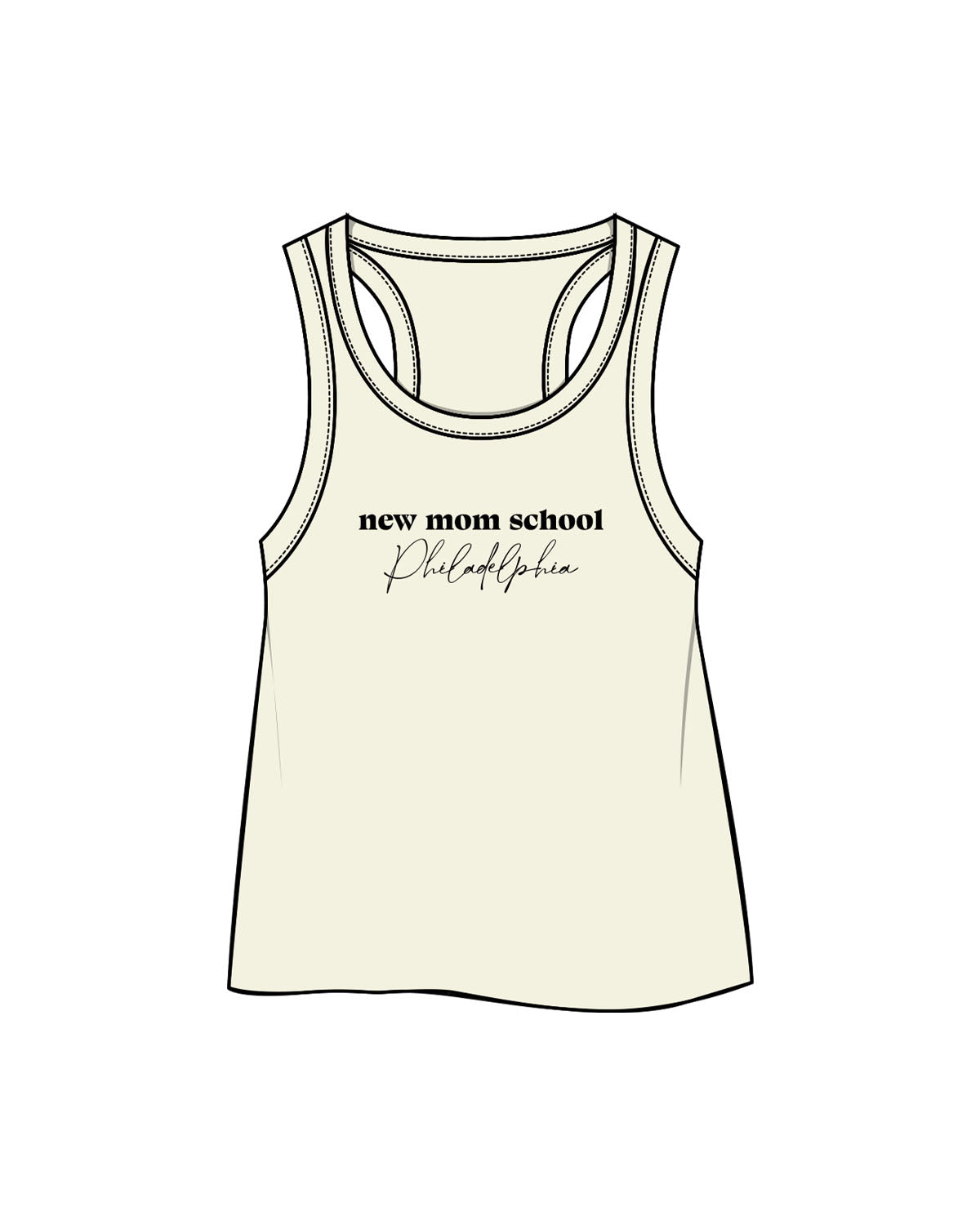 The Crop Tank - Butter - New Mom School - Center Chest Stacked - Printed - Black