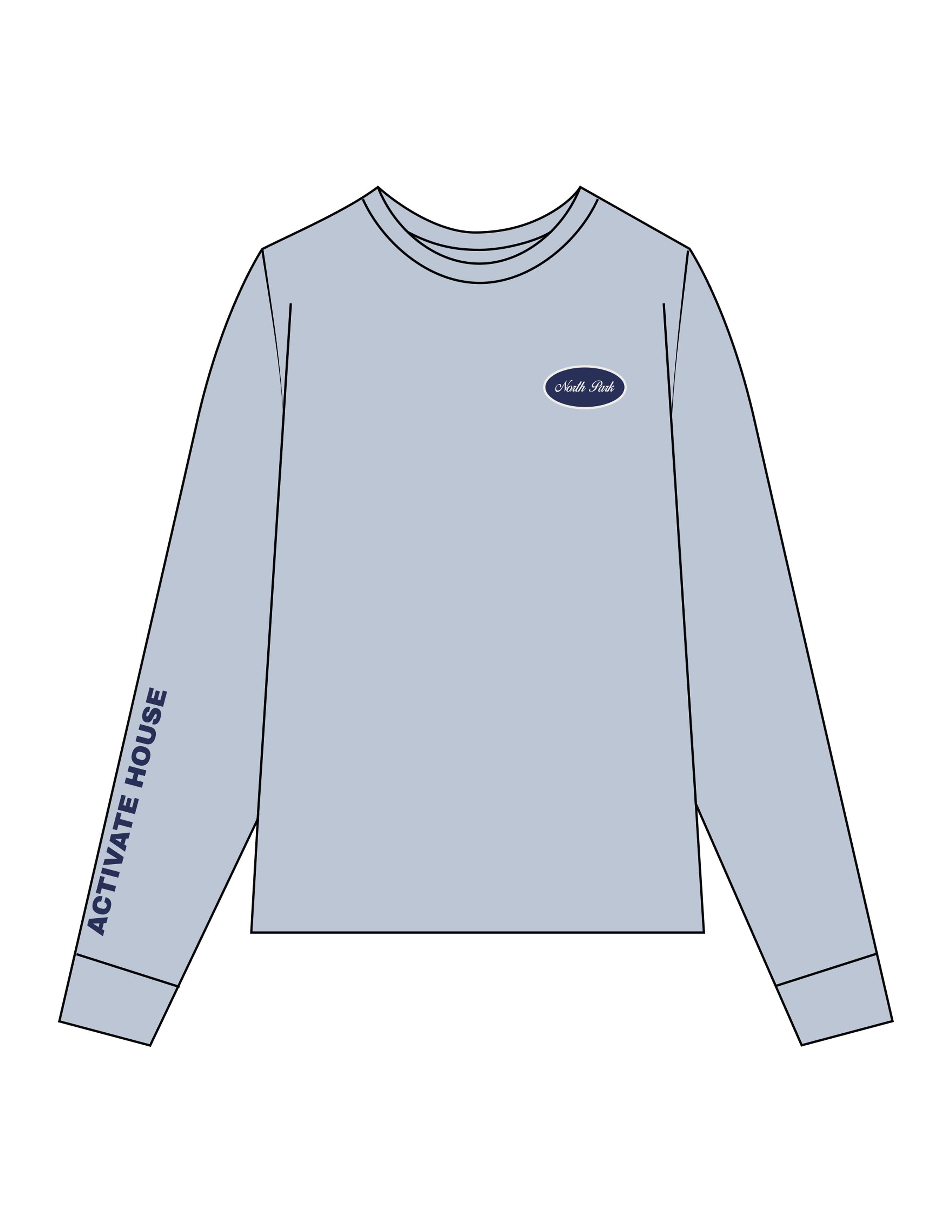 The Womens Oversized Long Sleeve - Powder - Activate House - Left Chest "NORTH PARK" & Right Sleeve - Printed - Navy