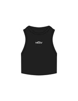 The Ribbed Crop Tank - Black - Moov Seattle - Center Chest - Embroidered - White