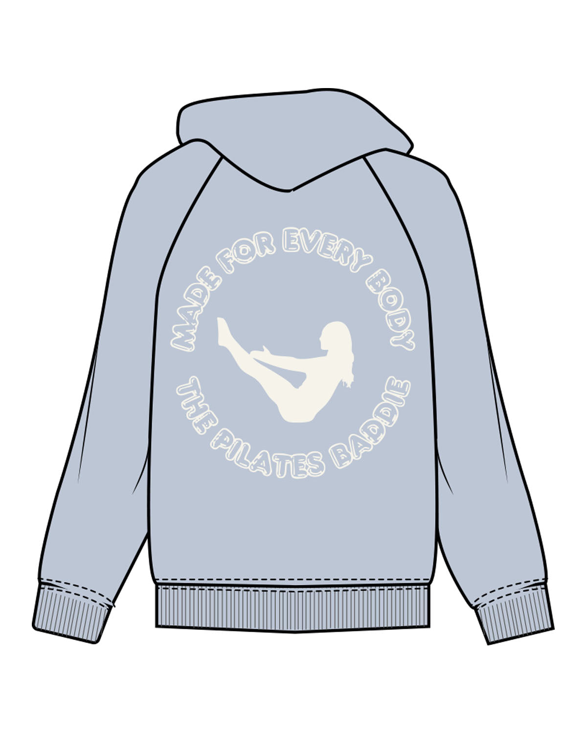 The Womens Hoodie - Powder - Pilates Baddie - Left Chest Arc & Back Round - Printed - Off White