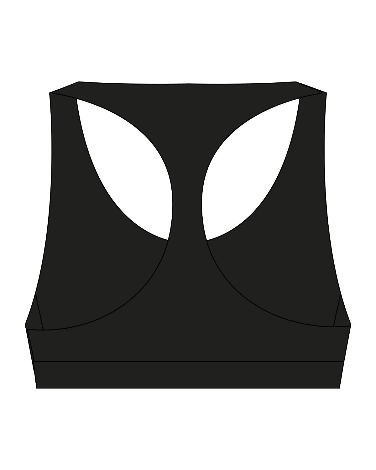 The Racer Bra - Black - enCore Pilates - Center Chest - Printed - White